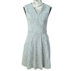 Theory Silk Fit & Flare Sleeveless V Neck Dress Soft Linen Stripe Women's Size 2